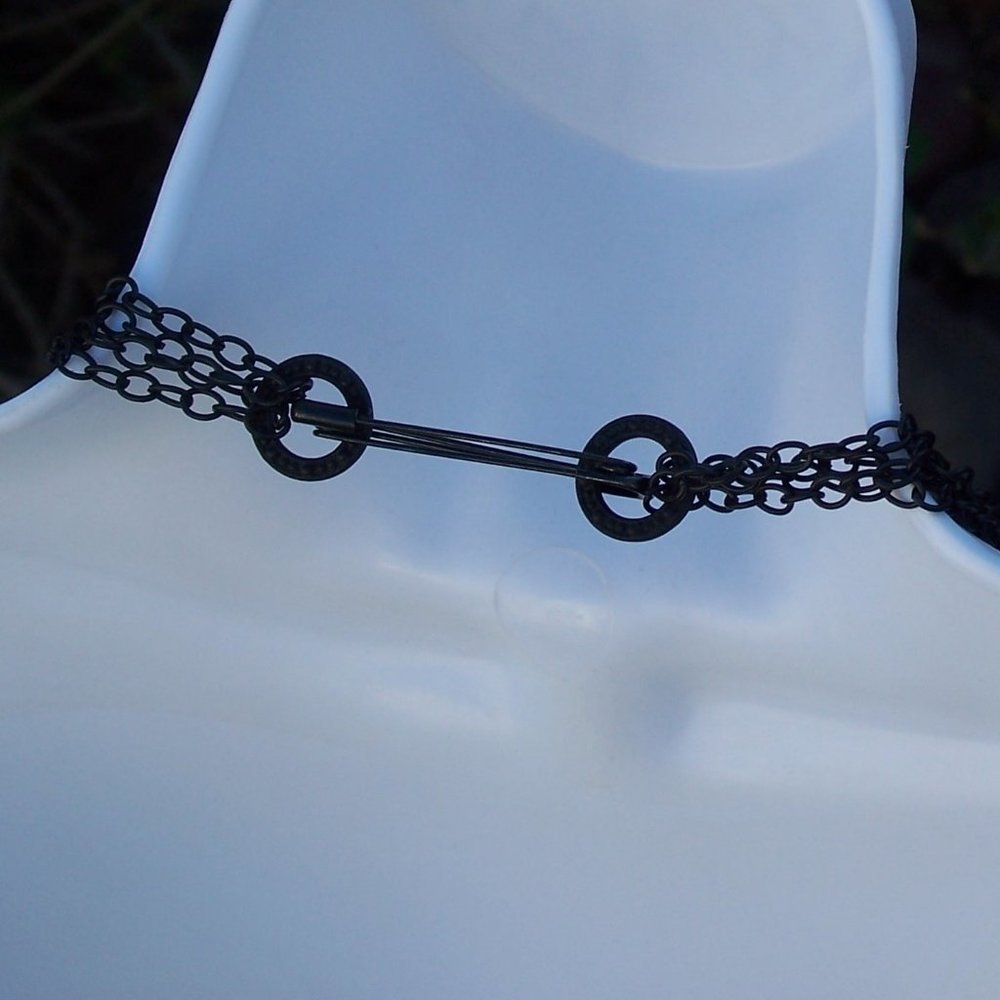 Handmade Double Strand Goth Beaded Necklace with Black Chains and Red Beads - Picture 9 of 16
